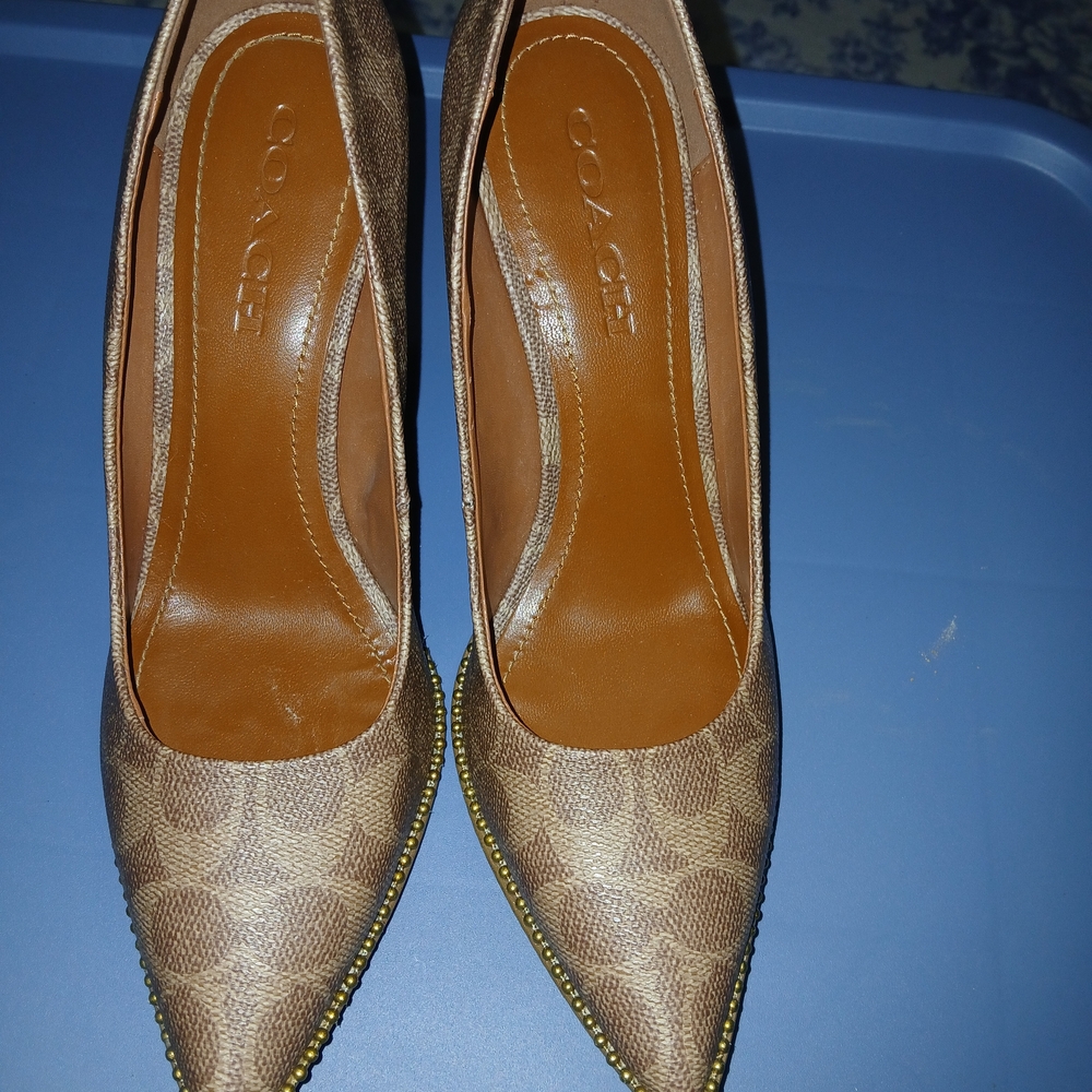 Coach Tan Signature Pointed-Toe Heels